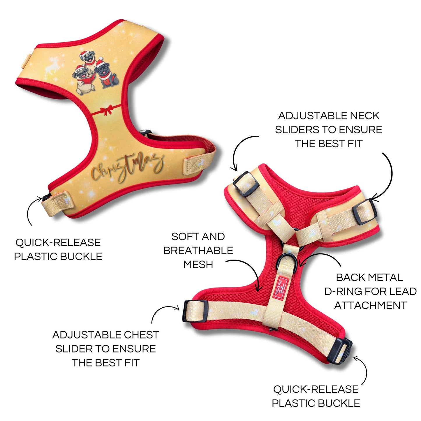 Dog Adjustable Harness - A Pugmas Carol