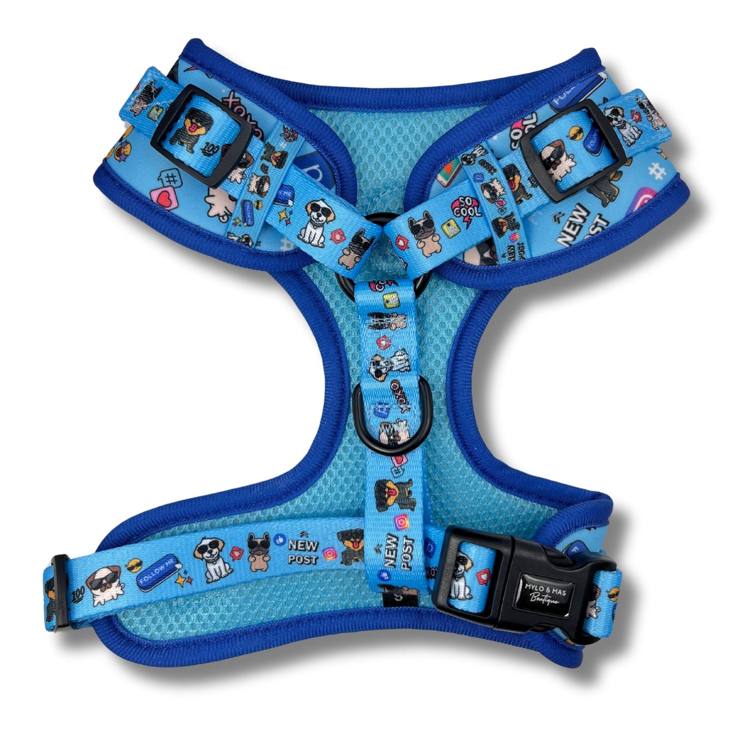 Dog Adjustable Harness - Social Media Star Blue