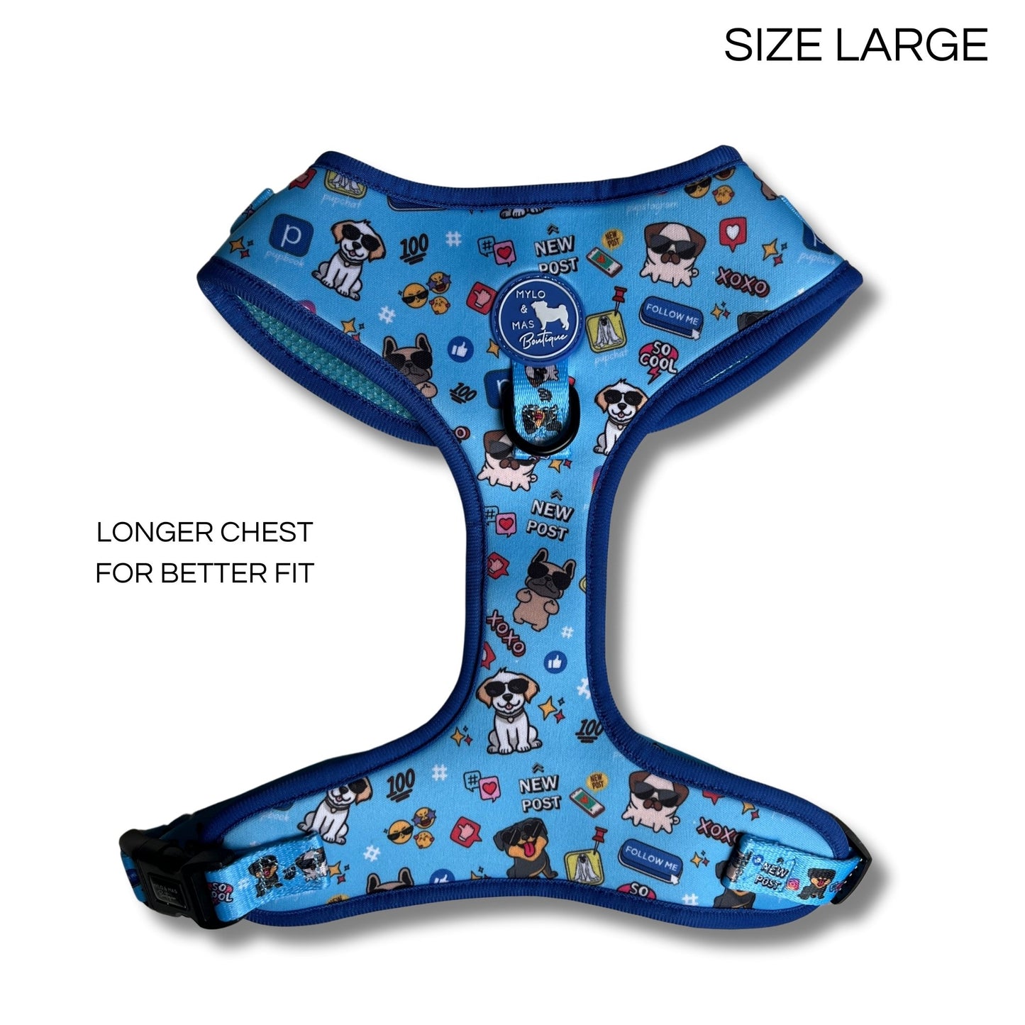 Dog Adjustable Harness - Social Media Star Blue