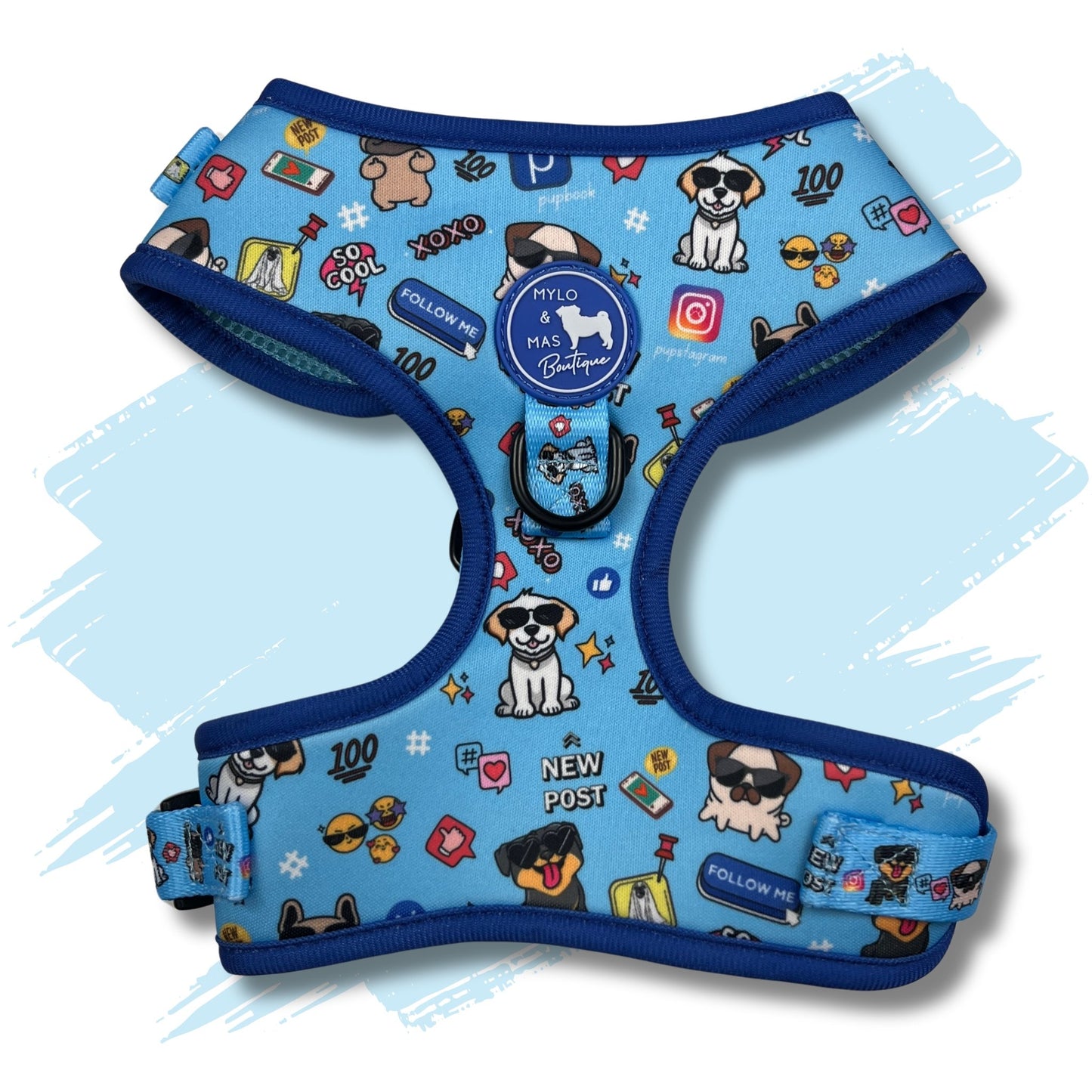 Dog Adjustable Harness - Social Media Star Blue