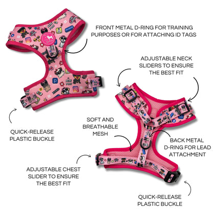 Dog Adjustable Harness - Social Media Star Pink