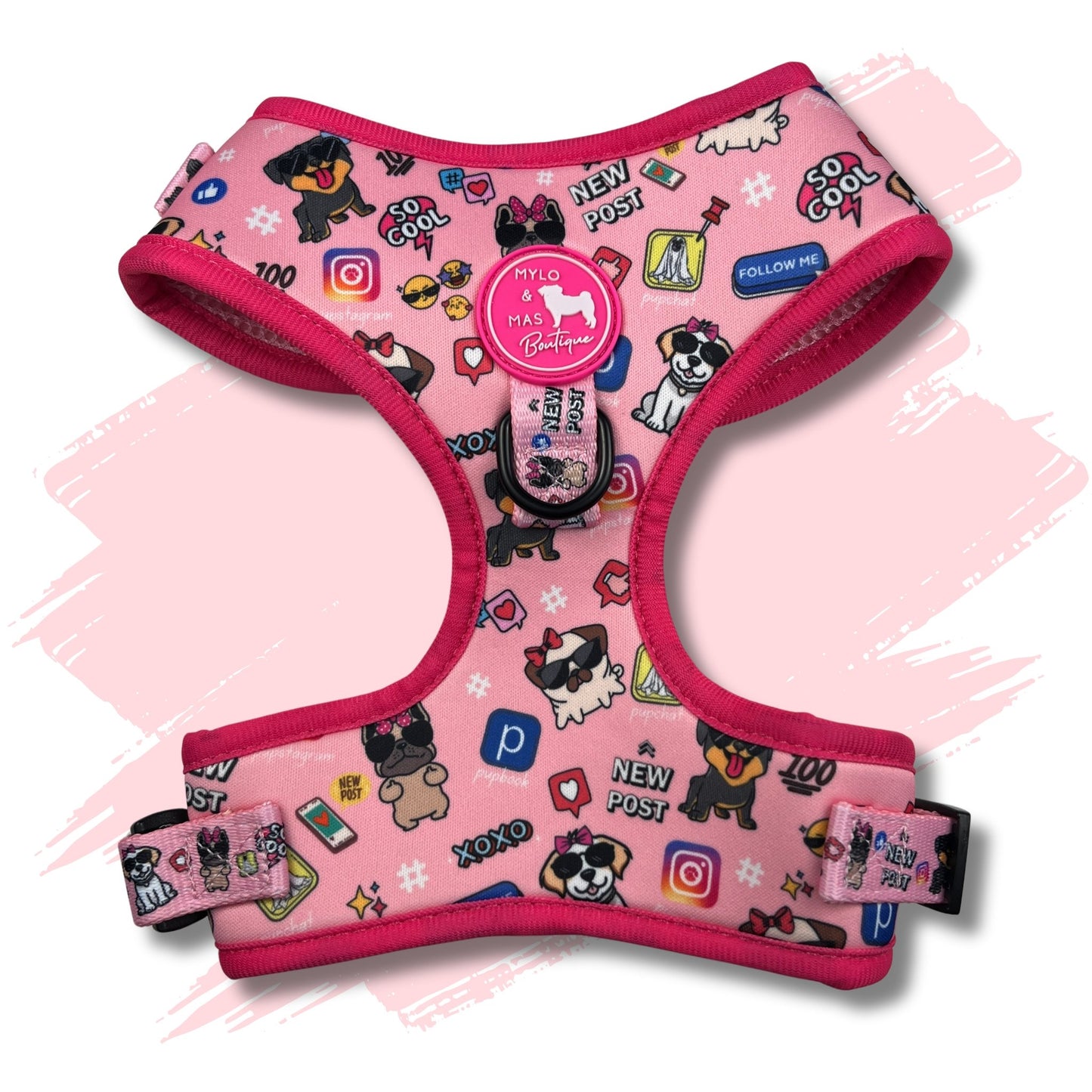 Dog Adjustable Harness - Social Media Star Pink