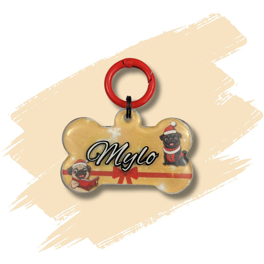 Dog Resin ID Tag - A Pugmas Carol (With Name)