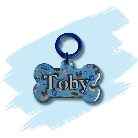 Dog Resin ID Tag - Social Media Star Blue